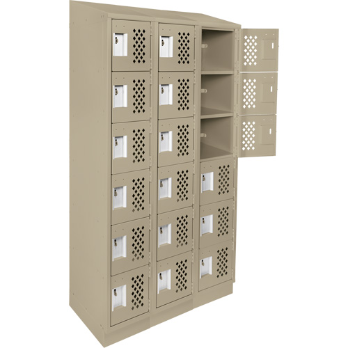 Assembled Lockerettes Clean Line Perforated Economy Lockers, 6 -tier, Bank of 3, 18" x 72" x 12", Steel Fastek