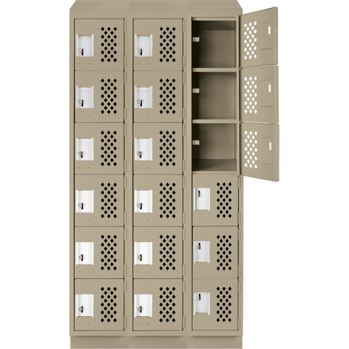Assembled Lockerettes Clean Line Perforated Economy Lockers, 6 -tier, Bank of 3, 18" x 72" x 12", Steel Fastek
