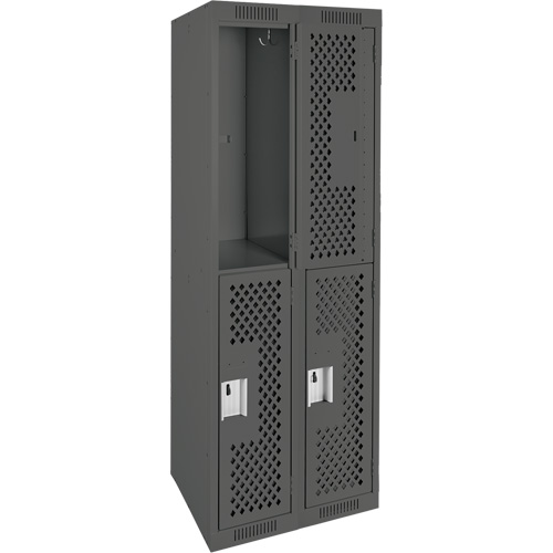Clean Line Lockers, 2 -tier, Bank of 2, 24" x 15" x 72", Steel, Charcoal, Rivet (Assembled), Perforated Fastek