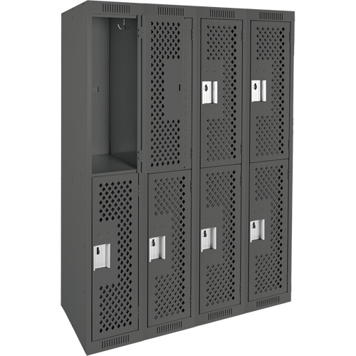 Clean Line Lockers, 2 -tier, Bank of 4, 48" x 15" x 72", Steel, Charcoal, Rivet (Assembled), Perforated Fastek