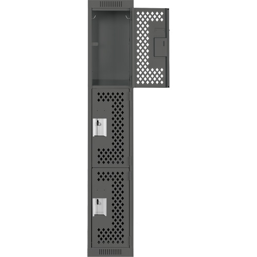 Clean Line Lockers, 3 -tier, 12" x 12" x 72", Steel, Charcoal, Rivet (Assembled), Perforated Fastek