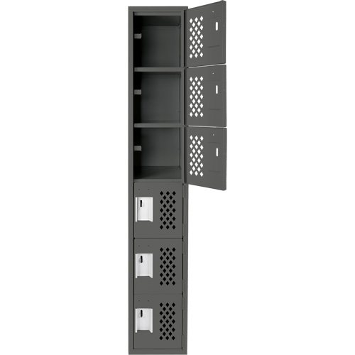 Assembled Lockerettes Clean Line Perforated Economy Lockers, 6 -tier, 18" x 72" x 12", Steel Fastek