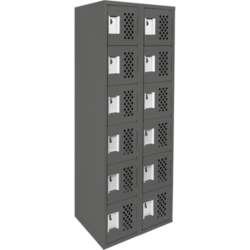 Assembled Lockerettes Clean Line Perforated Economy Lockers, 6 -tier, Bank of 2, 18" x 72" x 12", Steel Fastek