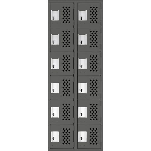 Assembled Lockerettes Clean Line Perforated Economy Lockers, 6 -tier, Bank of 2, 18" x 72" x 12", Steel Fastek