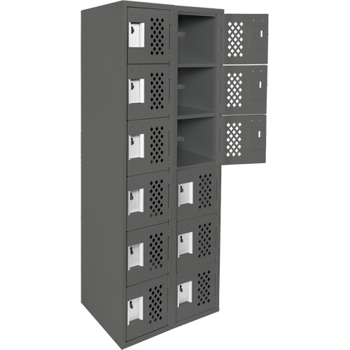 Assembled Lockerettes Clean Line Perforated Economy Lockers, 6 -tier, Bank of 2, 18" x 72" x 12", Steel Fastek