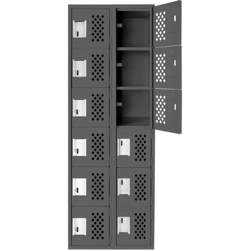 Assembled Lockerettes Clean Line Perforated Economy Lockers, 6 -tier, Bank of 2, 18" x 72" x 12", Steel Fastek