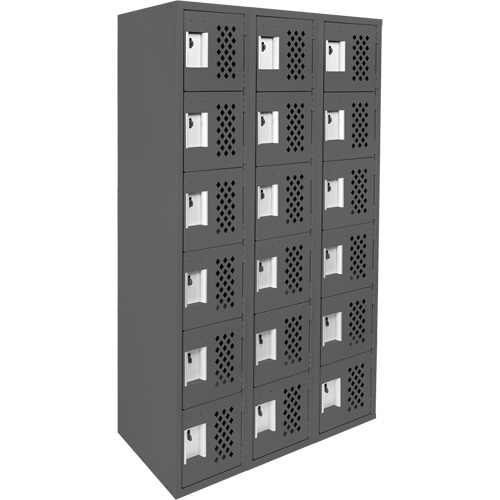 Assembled Lockerettes Clean Line Perforated Economy Lockers, 6 -tier, Bank of 3, 18" x 72" x 12", Steel Fastek