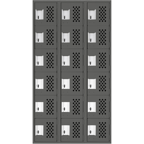 Assembled Lockerettes Clean Line Perforated Economy Lockers, 6 -tier, Bank of 3, 18" x 72" x 12", Steel Fastek