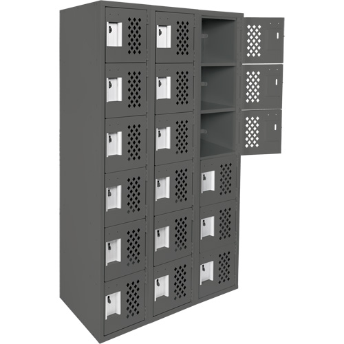 Assembled Lockerettes Clean Line Perforated Economy Lockers, 6 -tier, Bank of 3, 18" x 72" x 12", Steel Fastek