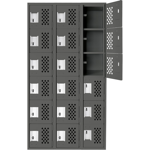 Assembled Lockerettes Clean Line Perforated Economy Lockers, 6 -tier, Bank of 3, 18" x 72" x 12", Steel Fastek