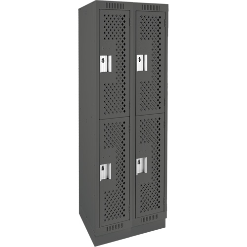 Clean Line Lockers, 2 -tier, Bank of 2, 24" x 15" x 76", Steel, Charcoal, Rivet (Assembled), Perforated Fastek