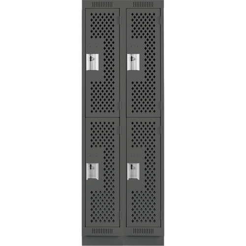 Clean Line Lockers, 2 -tier, Bank of 2, 24" x 15" x 76", Steel, Charcoal, Rivet (Assembled), Perforated Fastek