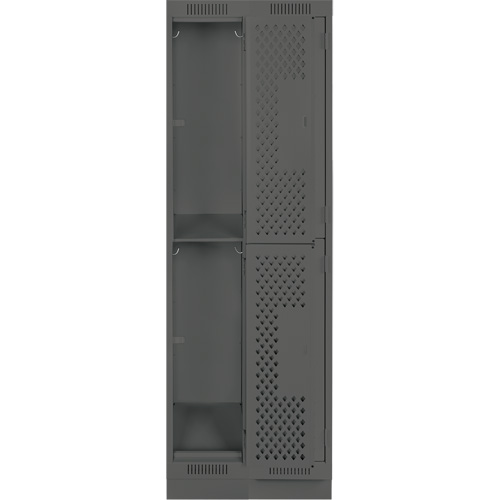 Clean Line Lockers, 2 -tier, Bank of 2, 24" x 15" x 76", Steel, Charcoal, Rivet (Assembled), Perforated Fastek