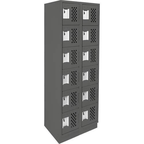 Assembled Lockerettes Clean Line Perforated Economy Lockers, 6 -tier, Bank of 2, 18" x 72" x 12", Steel Fastek