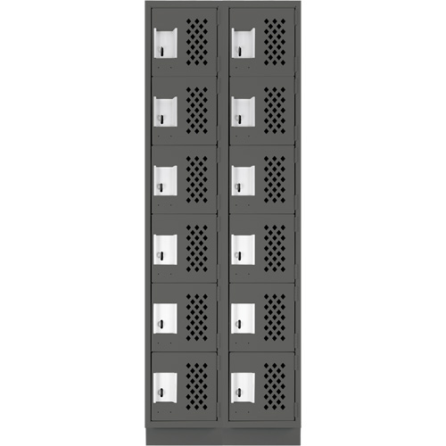 Assembled Lockerettes Clean Line Perforated Economy Lockers, 6 -tier, Bank of 2, 18" x 72" x 12", Steel Fastek