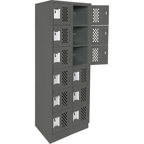 Assembled Lockerettes Clean Line Perforated Economy Lockers, 6 -tier, Bank of 2, 18" x 72" x 12", Steel Fastek
