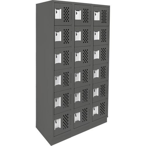 Assembled Lockerettes Clean Line Perforated Economy Lockers, 6 -tier, Bank of 3, 18" x 72" x 12", Steel Fastek