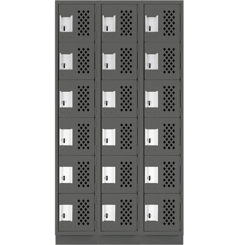 Assembled Lockerettes Clean Line Perforated Economy Lockers, 6 -tier, Bank of 3, 18" x 72" x 12", Steel Fastek