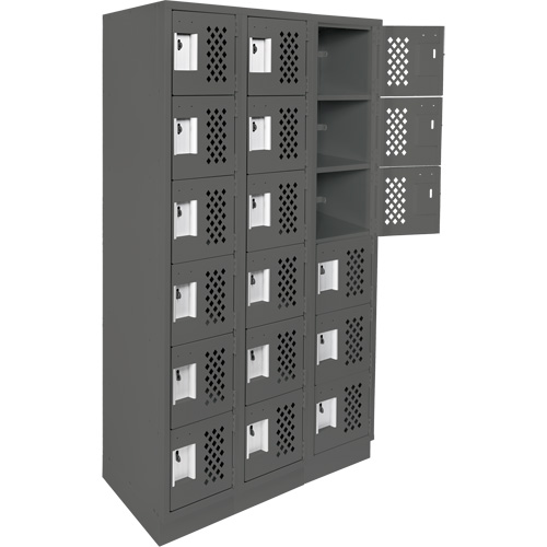 Assembled Lockerettes Clean Line Perforated Economy Lockers, 6 -tier, Bank of 3, 18" x 72" x 12", Steel Fastek