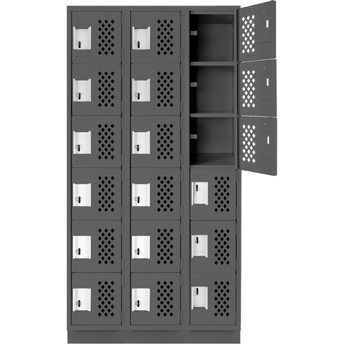 Assembled Lockerettes Clean Line Perforated Economy Lockers, 6 -tier, Bank of 3, 18" x 72" x 12", Steel Fastek