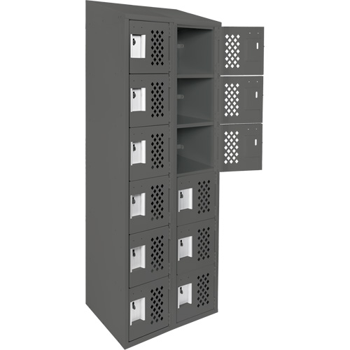 Assembled Lockerettes Clean Line Perforated Economy Lockers, 6 -tier, Bank of 2, 18" x 72" x 12", Steel Fastek