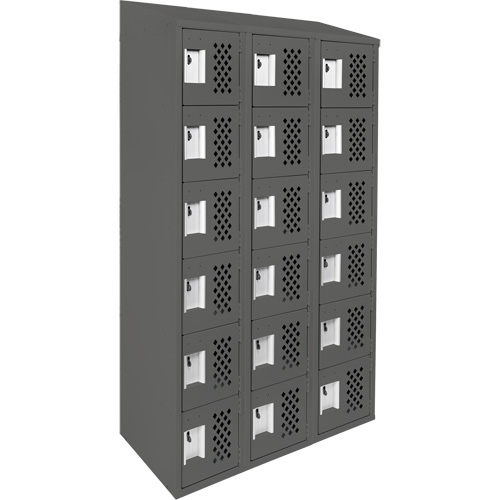 Assembled Lockerettes Clean Line Perforated Economy Lockers, 6 -tier, Bank of 3, 18" x 72" x 12", Steel Fastek