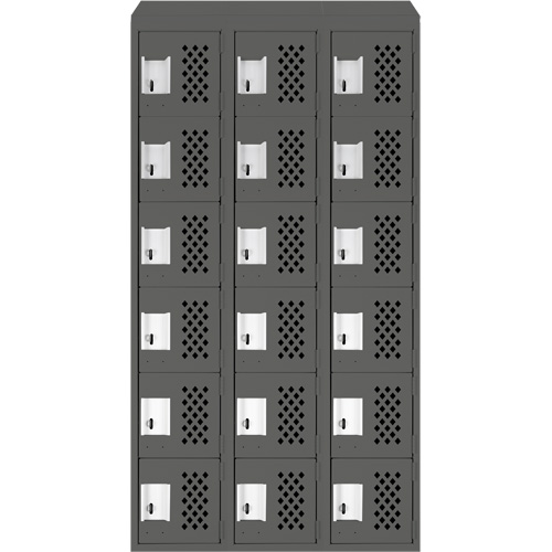 Assembled Lockerettes Clean Line Perforated Economy Lockers, 6 -tier, Bank of 3, 18" x 72" x 12", Steel Fastek