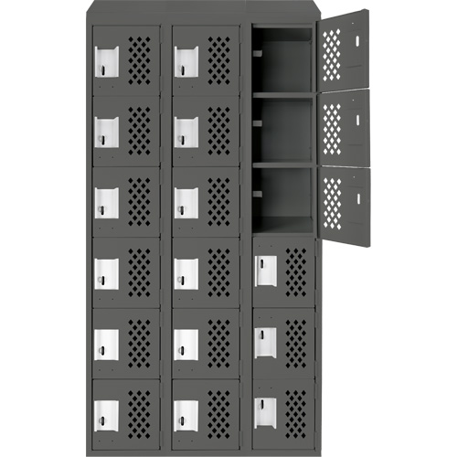 Assembled Lockerettes Clean Line Perforated Economy Lockers, 6 -tier, Bank of 3, 18" x 72" x 12", Steel Fastek