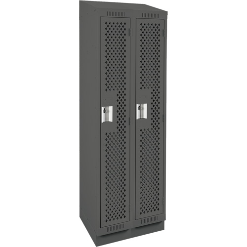 Clean Line Lockers, Bank of 2, 24" x 12" x 82", Steel, Charcoal, Rivet (Assembled), Perforated Fastek