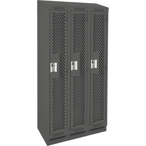 Clean Line Lockers, Bank of 3, 36" x 12" x 82", Steel, Charcoal, Rivet (Assembled), Perforated Fastek