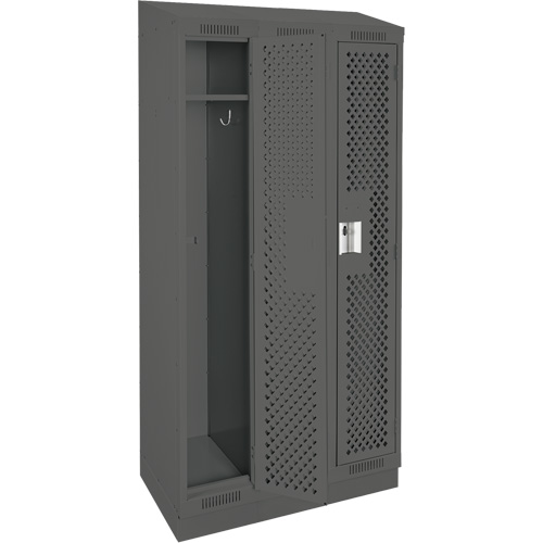 Clean Line Lockers, Bank of 3, 36" x 12" x 82", Steel, Charcoal, Rivet (Assembled), Perforated Fastek
