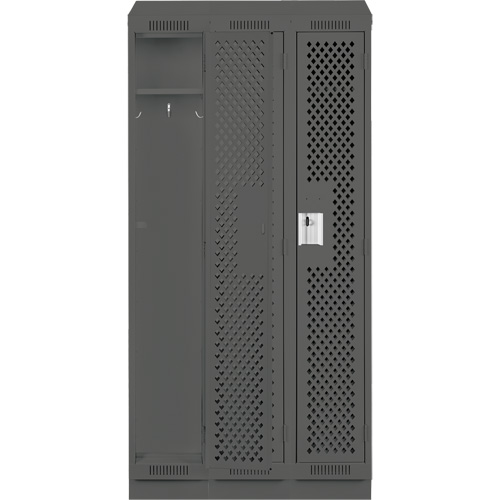Clean Line Lockers, Bank of 3, 36" x 12" x 82", Steel, Charcoal, Rivet (Assembled), Perforated Fastek