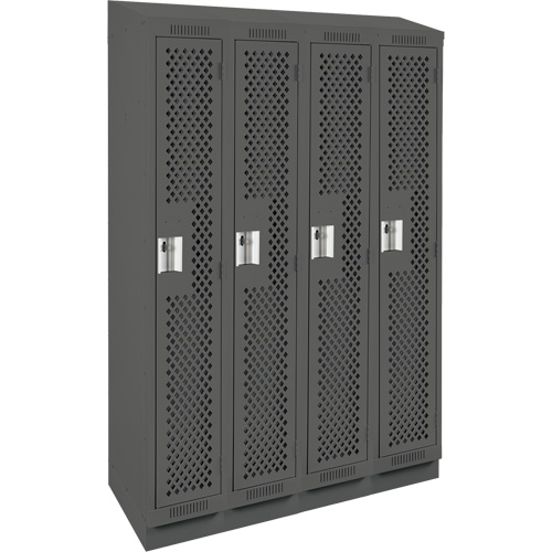 Clean Line Lockers, Bank of 4, 48" x 12" x 82", Steel, Charcoal, Rivet (Assembled), Perforated Fastek