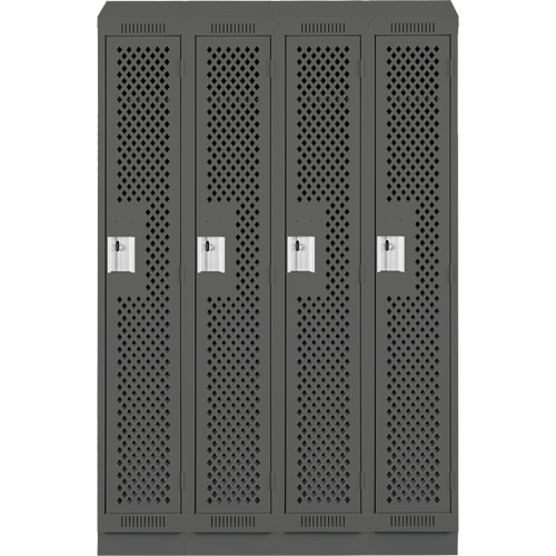 Clean Line Lockers, Bank of 4, 48" x 12" x 82", Steel, Charcoal, Rivet (Assembled), Perforated Fastek