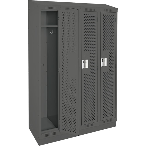 Clean Line Lockers, Bank of 4, 48" x 12" x 82", Steel, Charcoal, Rivet (Assembled), Perforated Fastek