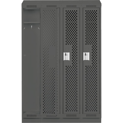 Clean Line Lockers, Bank of 4, 48" x 12" x 82", Steel, Charcoal, Rivet (Assembled), Perforated Fastek