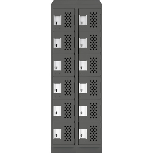 Assembled Lockerettes Clean Line Perforated Economy Lockers, 6 -tier, Bank of 2, 18" x 72" x 12", Steel Fastek