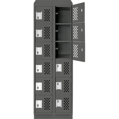Assembled Lockerettes Clean Line Perforated Economy Lockers, 6 -tier, Bank of 2, 18" x 72" x 12", Steel Fastek