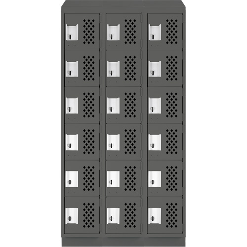 Assembled Lockerettes Clean Line Perforated Economy Lockers, 6 -tier, Bank of 3, 18" x 72" x 12", Steel Fastek