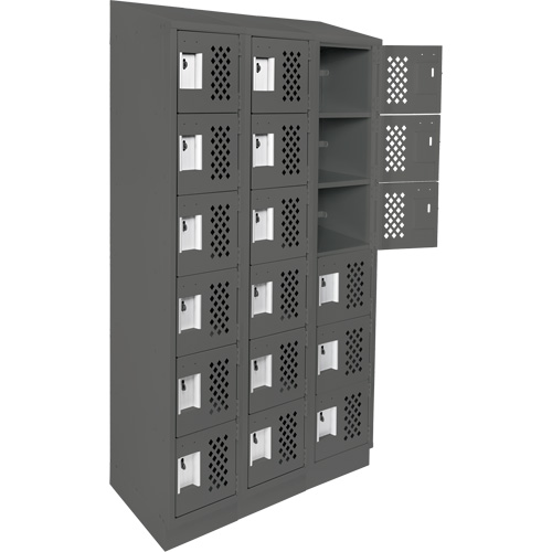 Assembled Lockerettes Clean Line Perforated Economy Lockers, 6 -tier, Bank of 3, 18" x 72" x 12", Steel Fastek