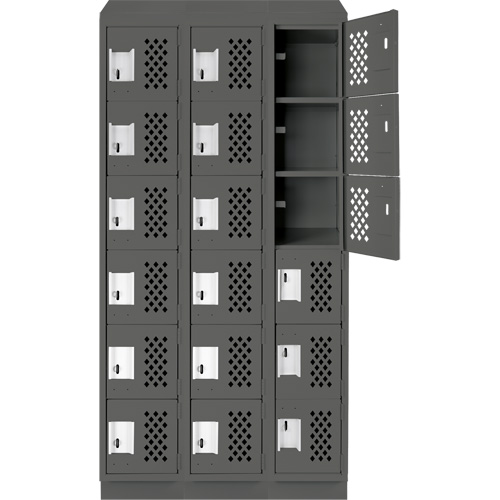 Assembled Lockerettes Clean Line Perforated Economy Lockers, 6 -tier, Bank of 3, 18" x 72" x 12", Steel Fastek