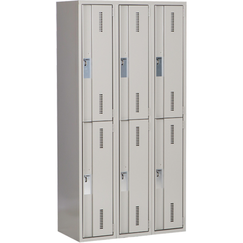 Concorde Heavy-Duty Lockers, 2 -tier, Bank of 3, 36" x 18" x 72", Steel, Grey, Welded (Assembled) Fastek