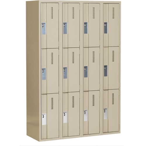 Concorde Heavy-Duty Lockers, 3 -tier, Bank of 4, 48" x 18" x 72", Steel, Beige, Welded (Assembled) Fastek