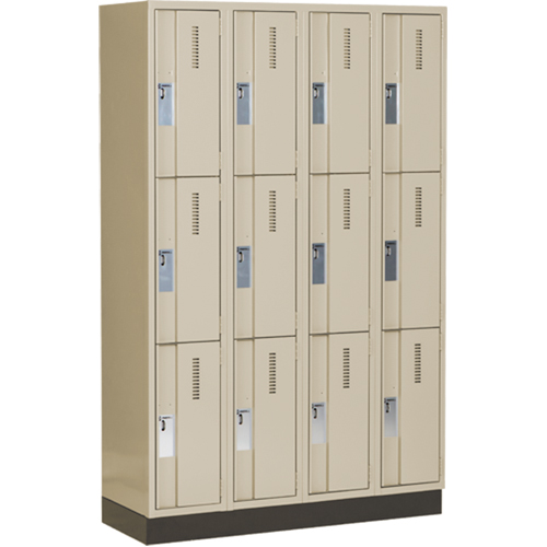 Concorde Heavy-Duty Lockers, 3 -tier, Bank of 4, 48" x 18" x 76", Steel, Beige, Welded (Assembled) Fastek