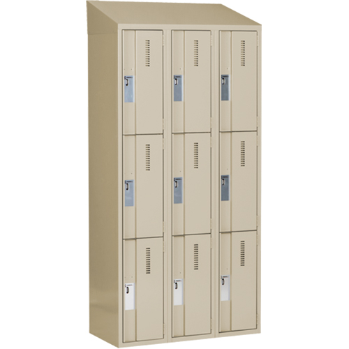 Concorde Heavy-Duty Lockers, 3 -tier, Bank of 3, 36" x 18" x 78", Steel, Beige, Welded (Assembled) Fastek