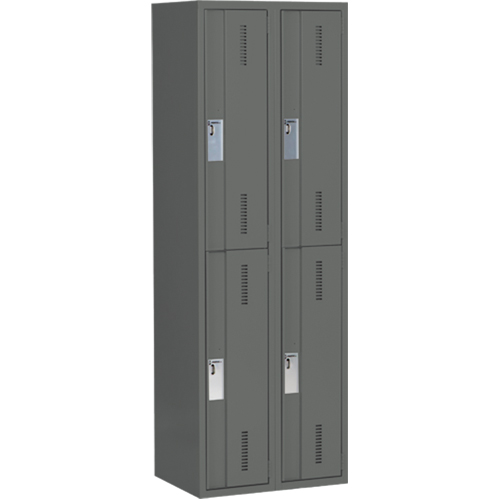 Concorde Heavy-Duty Lockers, 2 -tier, Bank of 2, 24" x 18" x 72", Steel, Charcoal, Welded (Assembled) Fastek