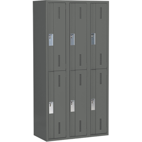 Concorde Heavy-Duty Lockers, 2 -tier, Bank of 3, 36" x 18" x 72", Steel, Charcoal, Welded (Assembled) Fastek