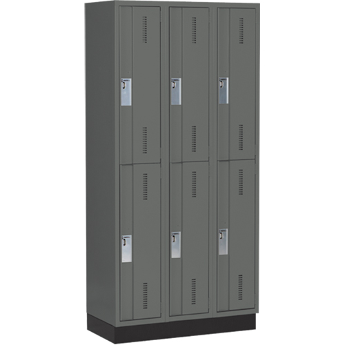 Concorde Heavy-Duty Lockers, 2 -tier, Bank of 3, 36" x 18" x 76", Steel, Charcoal, Welded (Assembled) Fastek