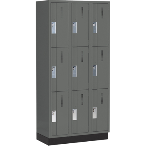 Concorde Heavy-Duty Lockers, 3 -tier, Bank of 3, 36" x 18" x 76", Steel, Charcoal, Welded (Assembled) Fastek