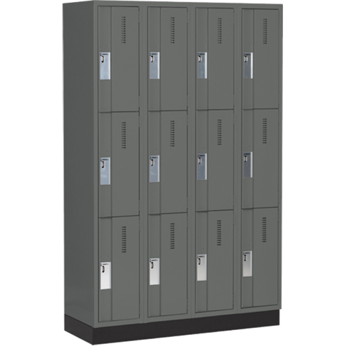 Concorde Heavy-Duty Lockers, 3 -tier, Bank of 4, 48" x 18" x 76", Steel, Charcoal, Welded (Assembled) Fastek